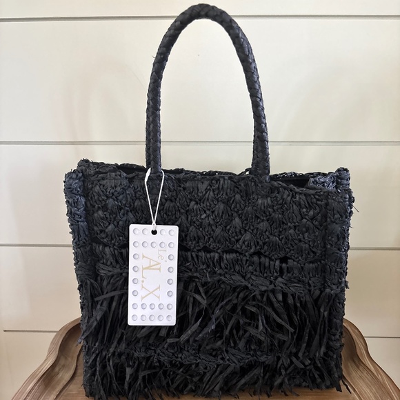 Le' AL.X Paper Raffia Fringe Weaved Tote Bag NWT - Picture 5 of 6